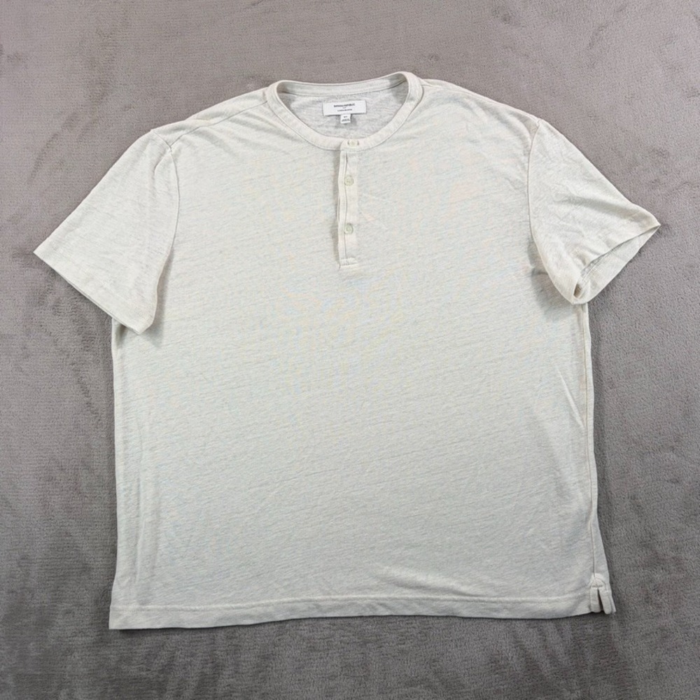 Banana Republic Henley T Shirt Ivory Linen Blend Short Sleeve Summer Coastal XL